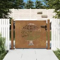 vidaXL Poartă de grădină 100x100 cm, oțel corten, design copac