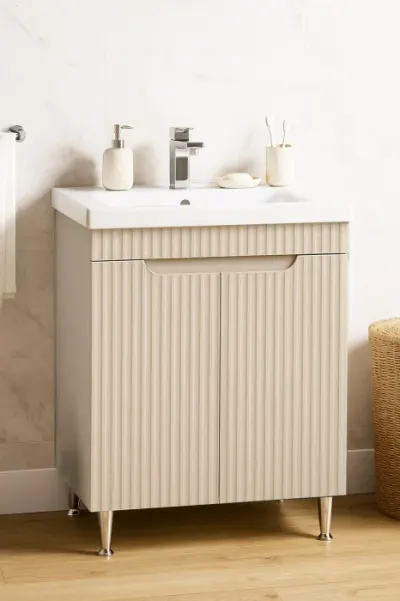 Set Baza front MDF si Lavoar seria 733, montat, 60 cm, crem