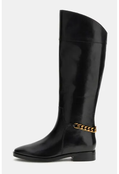 Cizme de piele cu lant decorativ Joicy - Negru
