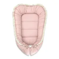 Cosulet bebelus, MimiNu, Premium, Pentru dormit, Baby Nest 55 x 75 cm, Cu Volanase si dantela, Husa 100% bumbac, Din bumbac certificat Oeko Tex Standard 100, Powder Pink