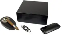 Cutie pentru trabucuri (humidor) Angelo - cu scrumiera, cutit si husa, neagra,