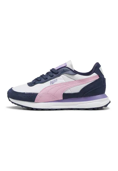 Pantofi sport cu model colorblock si garnituri din piele Road Rider BTS - Alb/Roz/Bleumarin