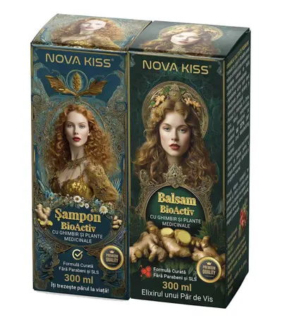 Set Sampon si Balsam cu Ghimbir Impotriva Caderii Parului, Efect Regenerator, Formula Premium, NOVA KISS , 2 x 300 ml