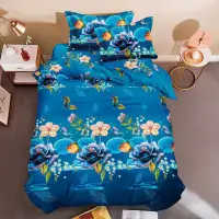Lenjerie pat 1 Persoana imprimeu 3D - 3 Bucati 219 Lei - Albastru flori