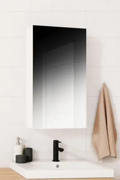 Dulap baie suspendat cu oglinda, 1 usa, alb, 40x14x68 cm