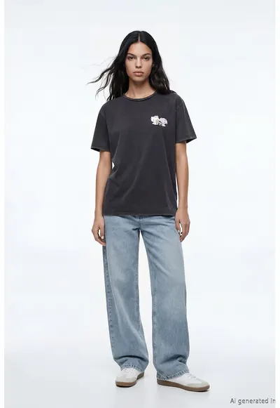 Tricou cu imprimeu Hello Kitty&My Melody - Gri antracit