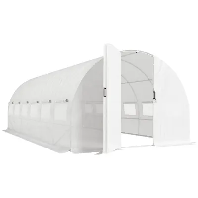 Outsunny Seră tunel 6x3x2 m cu ușă cu balamale, 12 ferestre cu plasă și structură din oțel galvanizat, alb | Aosom Romania