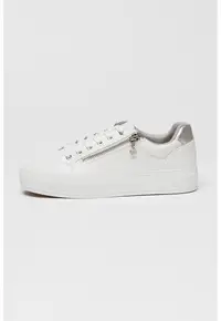 Pantofi sport low cut din piele ecologica - Alb optic/Argintiu