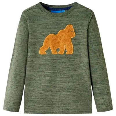 Tricou de copii cu mâneci lungi, kaki melanj, 116