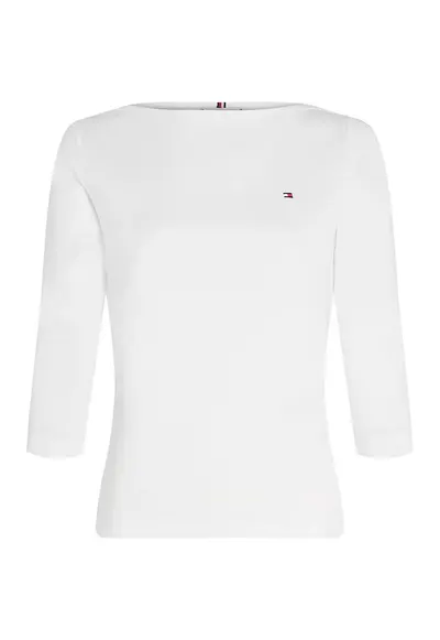 Bluza slim fit de bumbac cu maneci trei sferturi - Alb optic