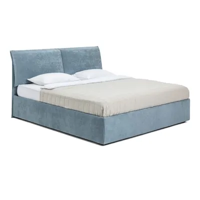 Pat matrimonial albastru tapițat cu spațiu de depozitare cu somieră 160x200 cm Thessa Pillow – Bonami Selection