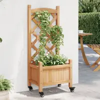 Gossi jardiniera cu spalier si roti, maro, lemn masiv de brad