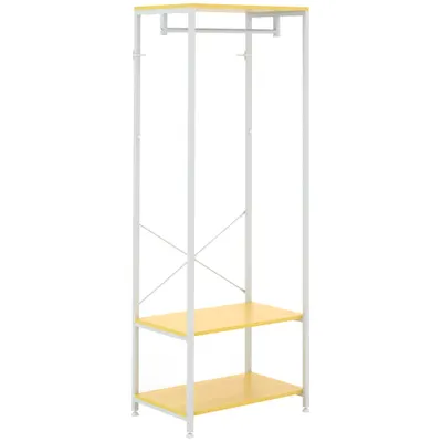 HOMCOM Suport 2 în 1 pentru Haine cu Depozitare Pantofi, Șină Suspendată și 2 Rafturi de Depozitare, 60x40x167.5 cm, Natural | Aosom Romania