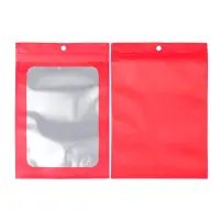 Pungi aluminiu cu fereastră și agățătoare - roșu (set 100 buc) - 14x20cm