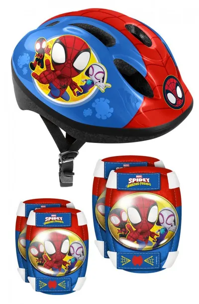 Set Combo Spidey casca reglabila, genunchiere si cotiere 3-6 ani