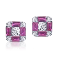 Cercei din aur alb cu rubine baguette de 0.94ct si diamante rotunde de 0.38ct