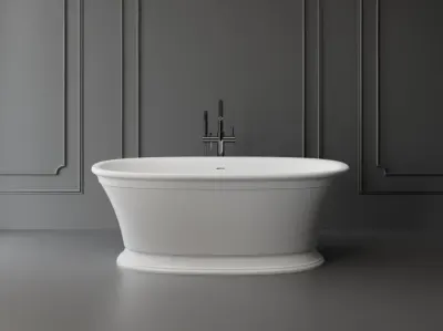 Cada freestanding ovala, compozit alb mat, interior lucios, 167x83x62.5 cm, Foglia Millesime