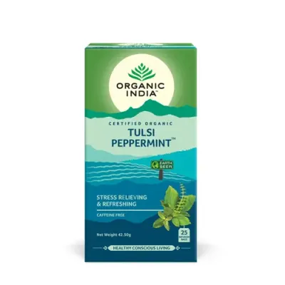 Ceai Tulsi Mentă, Amestec Adaptogen Reîmprospătant, 25pl | Organic India