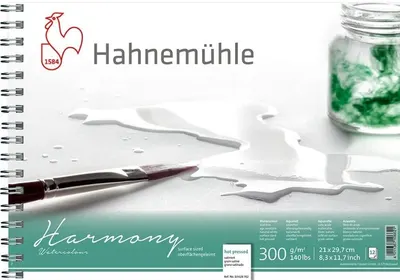 Caiet de schițe pentru desen cu spirală Hahnemuhle Harmony - A4, hârtie presată la cald, 12 coli