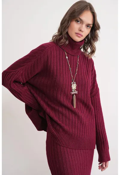 Pulover dama - oversize - guler inalt - visiniu