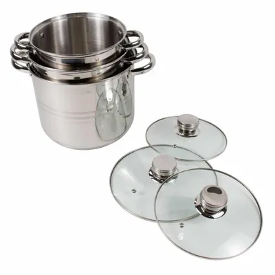 Oale Inox cu Capac, 5 l / 6 l / 8 l, 3 Bucati