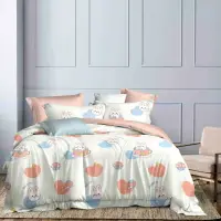Lenjerie pat 1 PERSOANA, FINET, 4 piese, Jojo Home, Crem, Roz, Inimioare, Iepurasi