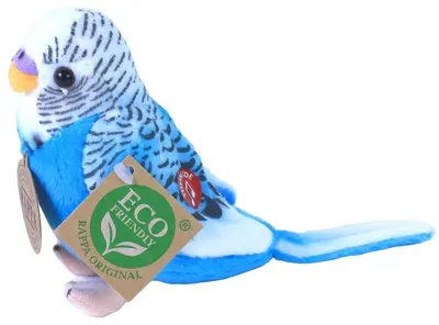 Jucărie de pluș Rappa Eco friends - Papagal lânos, cu sunet, albastru, 11 cm