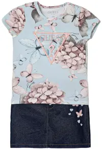 Set de 2 piese Guess - Tricou și fustă cu flori, albastru, 12 luni