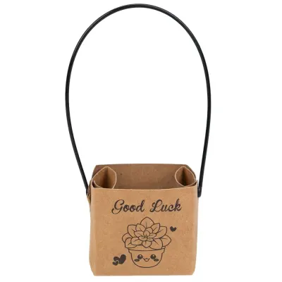 Pungi cu mâner, imprimeu good luck și strat impermeabil (set 50 buc) - Maro