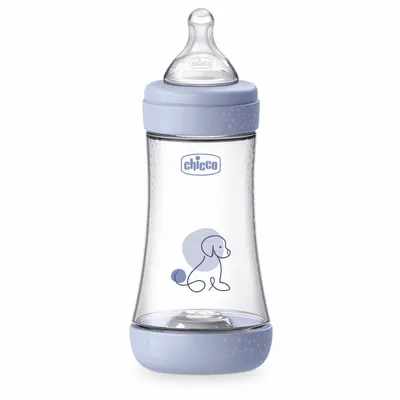 Biberon Chicco Perfect5 240ml, biofunctional, anti-colici, tetina silicon, flux mediu, baiat, 2luni