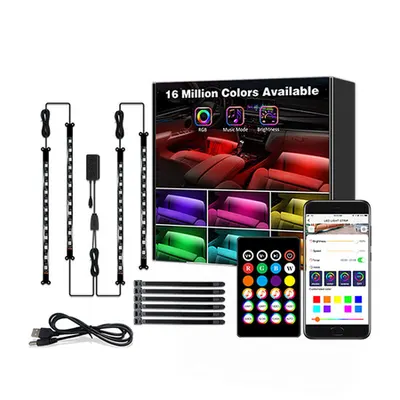 Set Benzi LED RGB cu Sincronizare Muzica - 4 Benzi x 12 LED-uri, 220mm, Bluetooth, Telecomanda si incarcator Auto