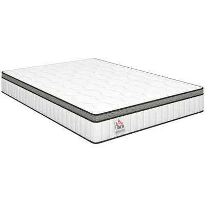 HOMCOM Saltea 140 x 190 cm, grosime 20 cm, saltea cu arcuri individuale 7 zone spumă cu memorie infuzată cu gel răcoritor | Aosom Romania