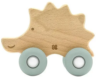 Jucarie din lemn cu inel gingival Kikka Boo - Hedgehog, Mint