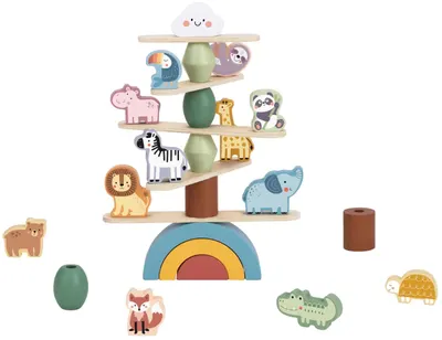 Joc de lemn pentru copii Tooky Toy - Animals, pentru echilibru