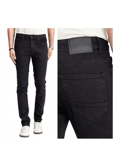 Blugi Barbati - Sebb - Loose Fit - Talie Inalta - 70% Bumbac - 30% Poliester - Fermoar - Lungi - 5 Buzunare - Negru - Negru