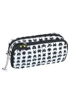 Penar Game Over cu 2 fermoare si charms. Alb-negru