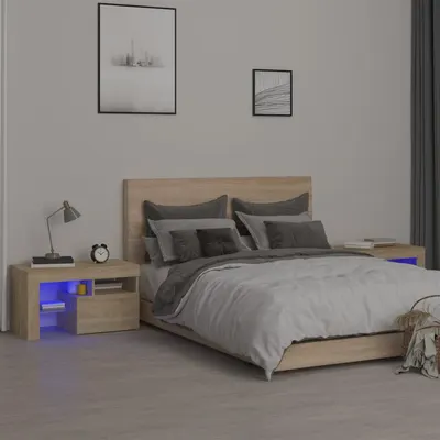 vidaXL Noptiere cu lumini LED, 2 buc., stejar sonoma, 70x36,5x40 cm