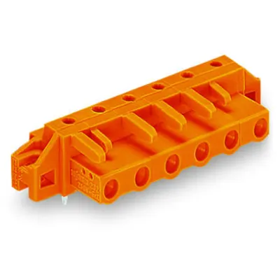 THT female header; 0.6 x 1.0 mm solder pin; angled; clamping collar; Pin spacing 7.62 mm; 12-pole; orange