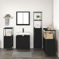 Set de mobila pentru baie 5 piese Gossi din lemn de stejar negru