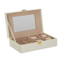 Casetă pentru bijuterii și ceasuri cu oglindă, organizator cu compartimente, Excellent Houseware, crem