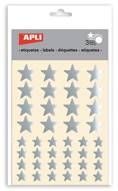 Set stickere APLI - Stele argintii, stralucitoare, 3 file
