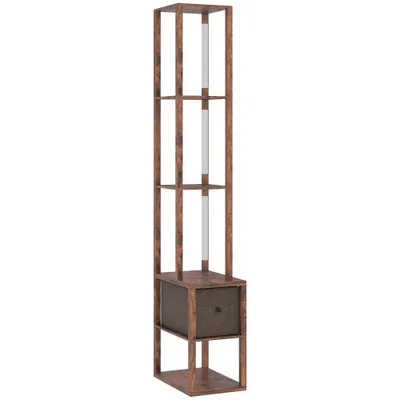 HOMCOM Lampă de podea LED cu rafturi, intensitate reglabilă, comutator cu picior pentru dormitor, maro rustic | Aosom Romania