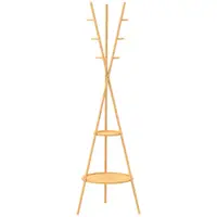 HOMCOM Cuier freestanding cu 9 cârlige și 2 polițe pentru intrare, lemn natural | Aosom Romania