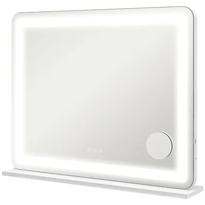 HOMCOM Oglindă de Machiaj cu Lumini LED în 3 Culori, Oglindă de Perete și Masă cu USB, 80x62x14 cm, Alb | Aosom Romania
