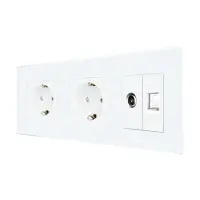 Priza Dubla Schuko + TV + Internet cu Rama Din Sticla LUXION