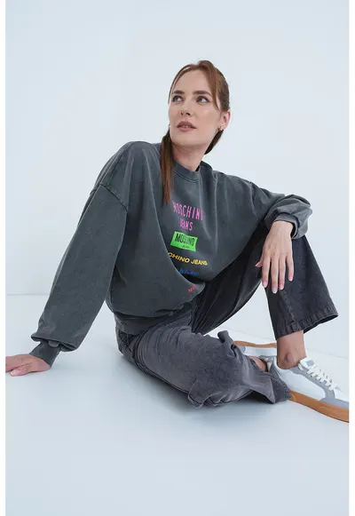 Bluza de trening cu imprimeu logo - Roz/Gri inchis