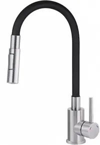 Baterie pentru chiuveta bucatarie, negru, cap mixer, pipa flexibila, 2 tipuri de jet, Deante Luno