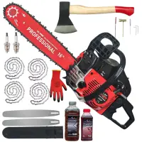 8.5CP *WOW* Drujba Benzina cu topor, 4 lanturi, 2 lame, 2 buji, ulei ungere, ulei amestec, manusi, accesoriile incluse, PACHET Campion PROFESSIONAL CMP1312R