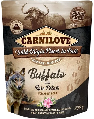CARNILOVE Dog Paté Buffalo cu Petale de Trandafir 300g hrană umedă pentru câini Bivol cu petale de trandafir