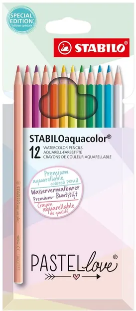 Creioane colorate de acuarelă Stabilo - Aquacolor Pastellove , 12 culori